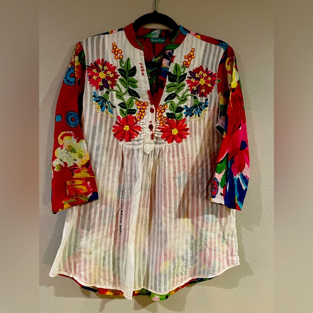 Bright & beautiful Mexican embroidered tunic, Giacomo Cinque, Antica Sartorial